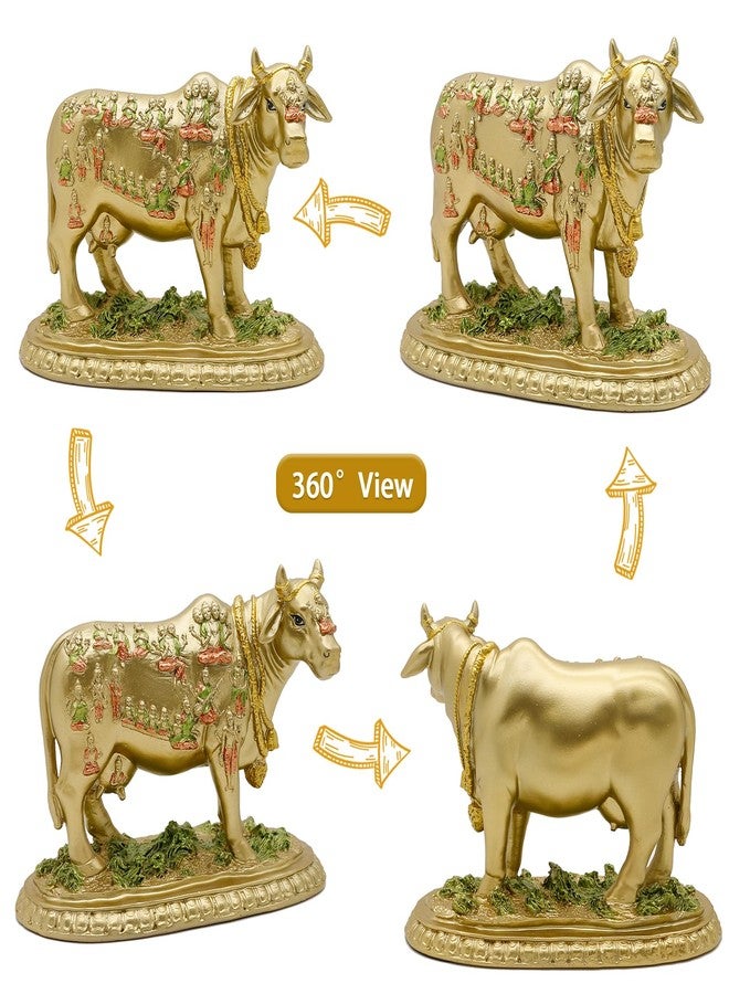 BangBangDa Hindu God Kamadhenu Cow Statue - Hinduism Diwali Gifts Home Office Mandir Altar Shrie Pooja Item Spiritural Ornament for Yoga Room Wish-Fulfilling Cow Sculpture Indian Wedding Return Gifts Pooja Item - Image 3